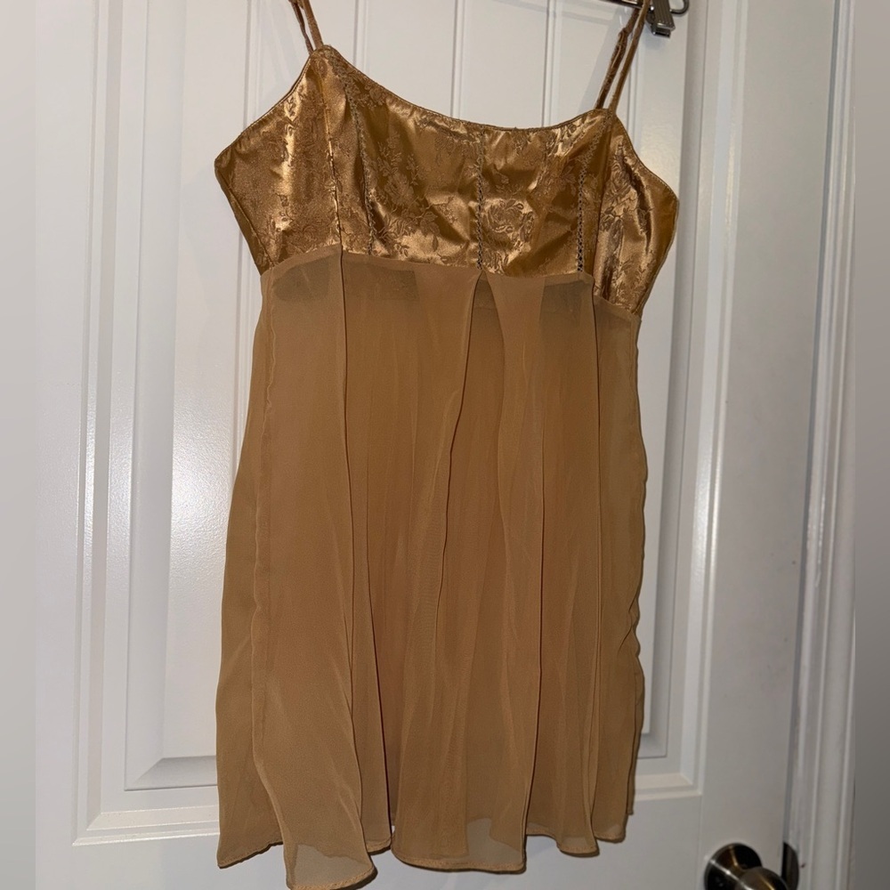 Victoria's Secret Vintage Gold Satin and Sheer lingerie babydoll